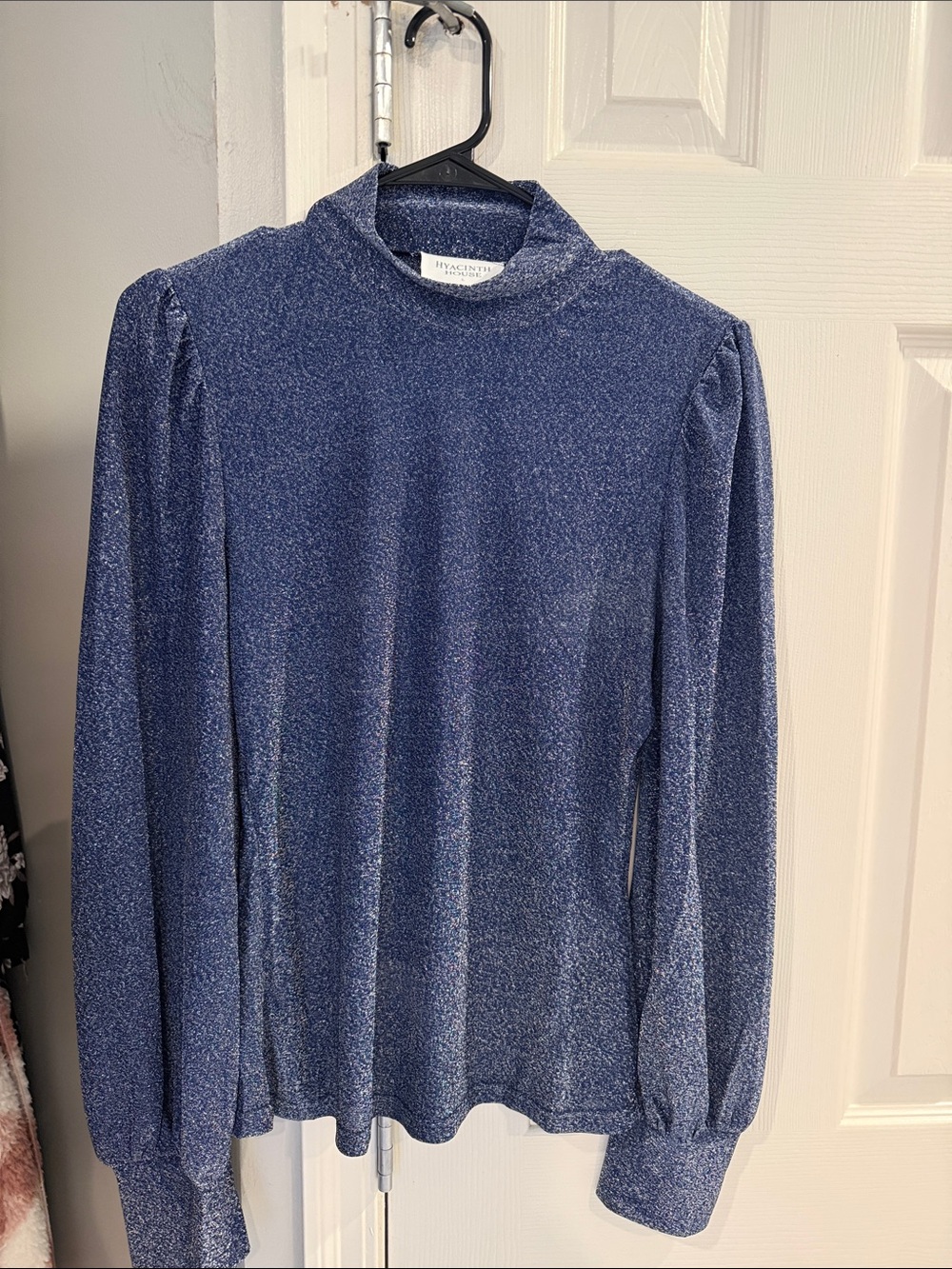 Hyacinth Metallic Navy Mock Neck Long-Sleeve Top